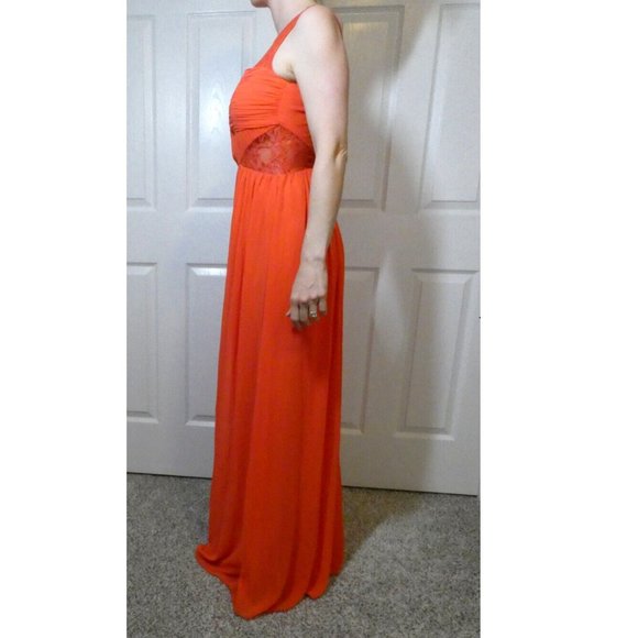 Little Mistress Womens 6 Coral Prom Maxi Dress Long Gown Lace Chic Gorgeous - Picture 5 of 13